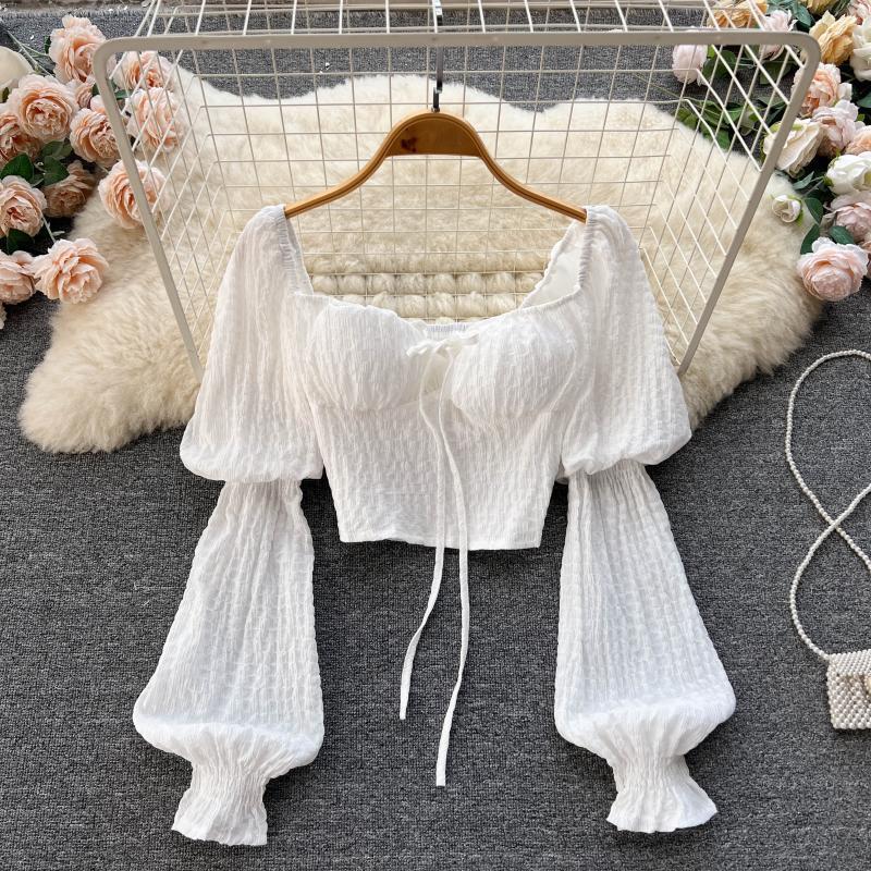 Women's Lace-up Puff Sleeve Blouse