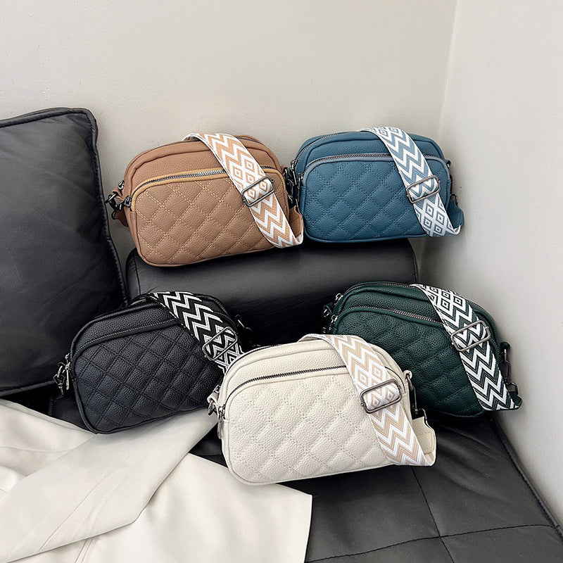 Diamond Pattern Soft Leather Shoulder Messenger Bag