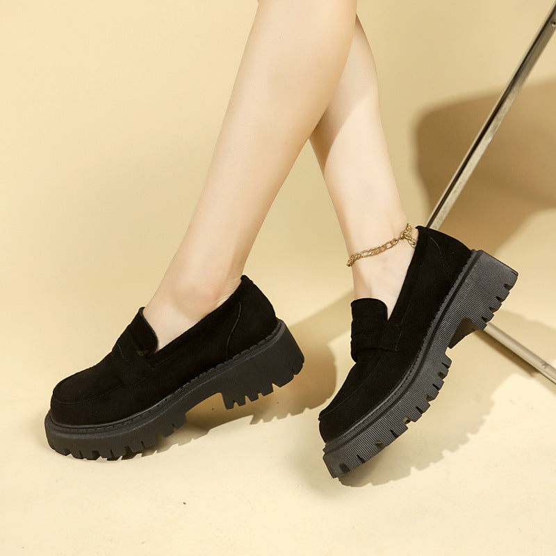 Slip-on Leather Shoe Retro Platform Casual All-matching Women