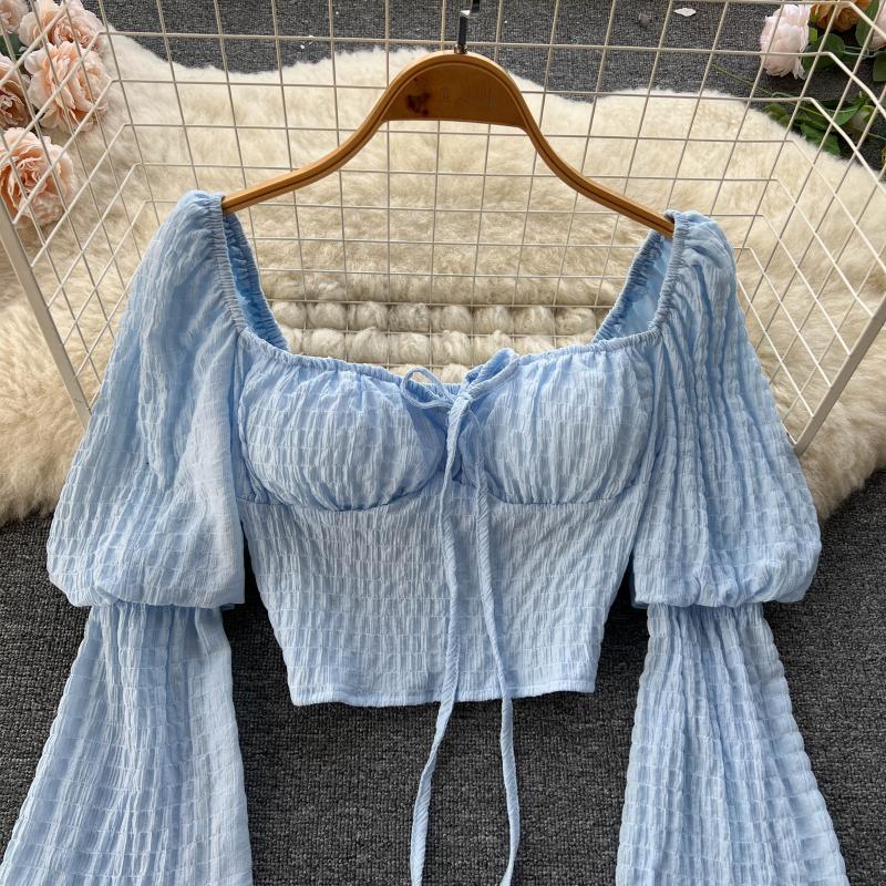 Women's Lace-up Puff Sleeve Blouse