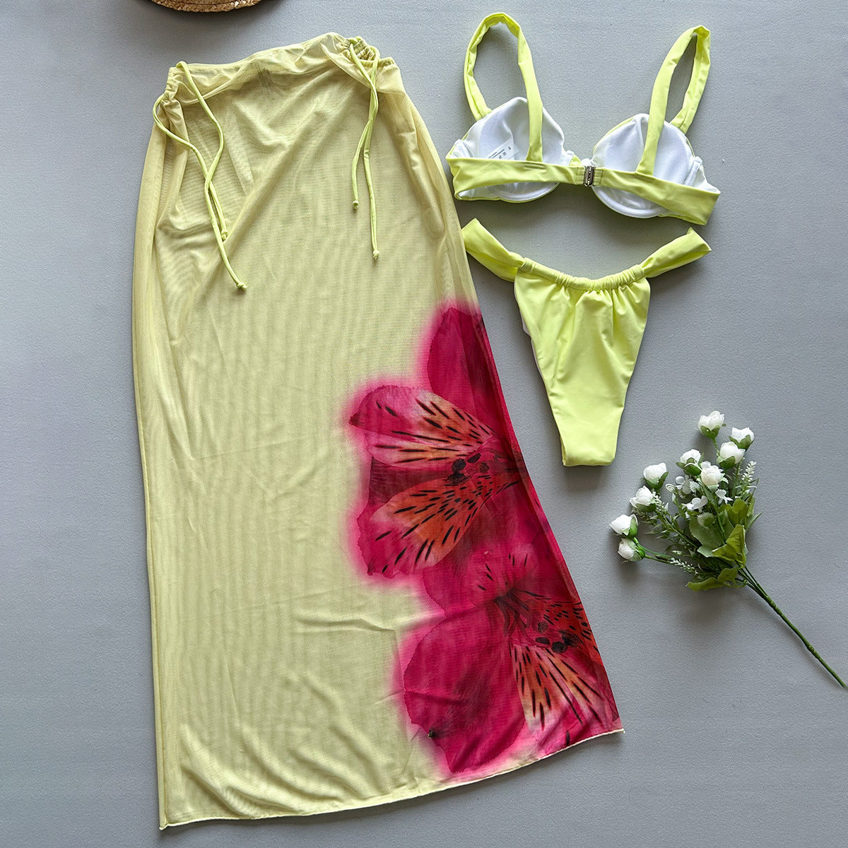 Three-piece Bikini Floral Printed Split Women's Swimsuit Suit