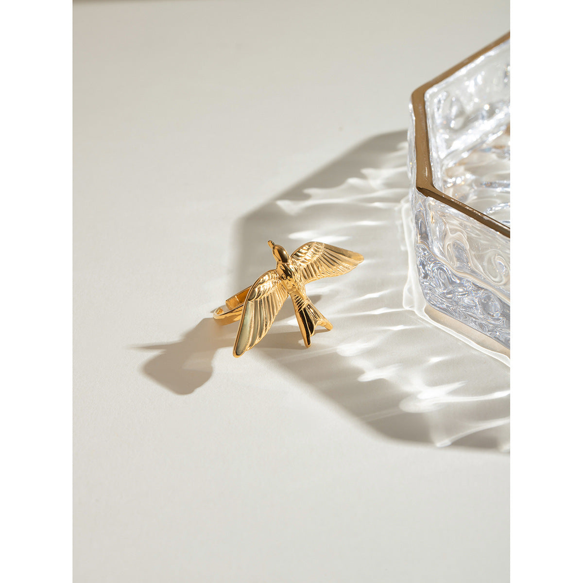 Vintage Stainless Steel Flying Bird Wings Open Ring