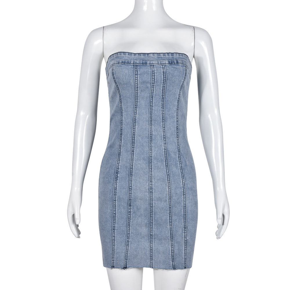 Backless Tube Denim Short Dress