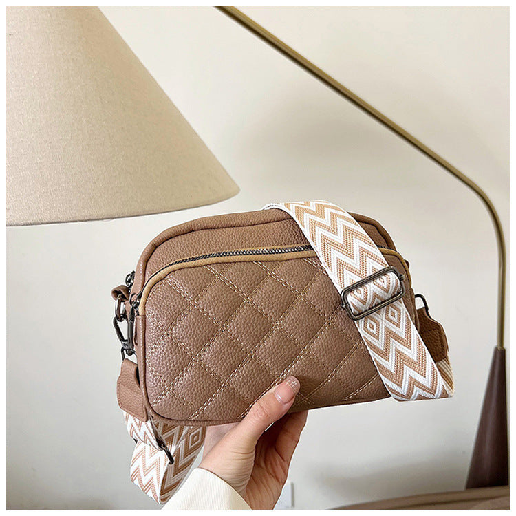 Diamond Pattern Soft Leather Shoulder Messenger Bag