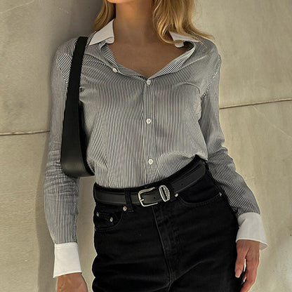 Women's Striped Lapel Shirt Blouse