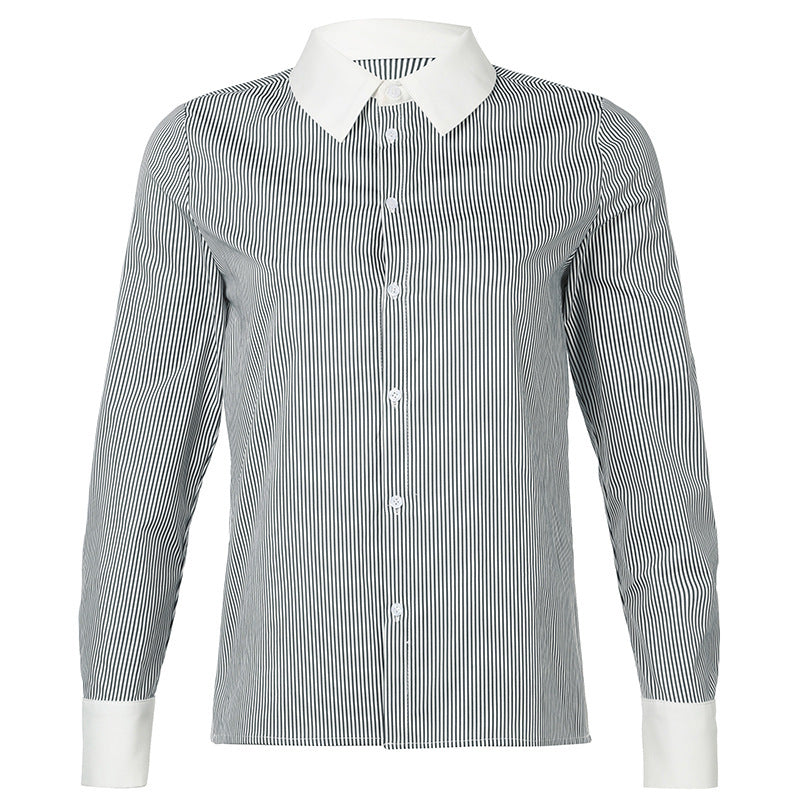 Women's Striped Lapel Shirt Blouse