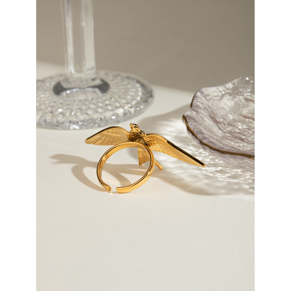 Vintage Stainless Steel Flying Bird Wings Open Ring