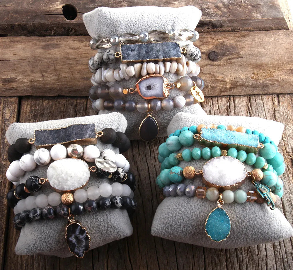 Natural Crystal Glass Crystal Cluster Bracelet