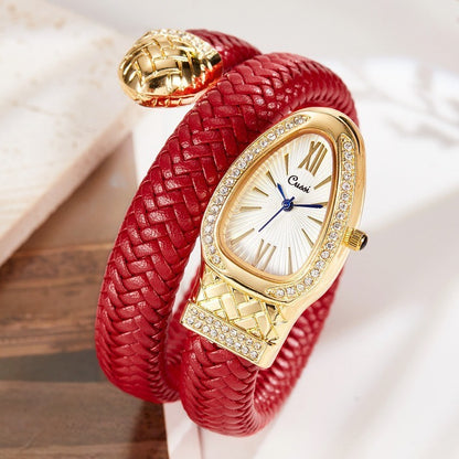 Snake design Quartz Watch Diamond Leather Strap