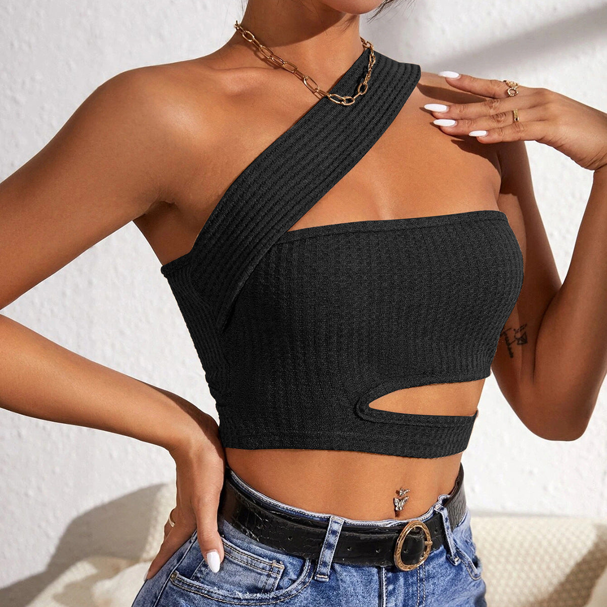 Hollow Out Knitted Vest Ultra Short Sleeveless Top