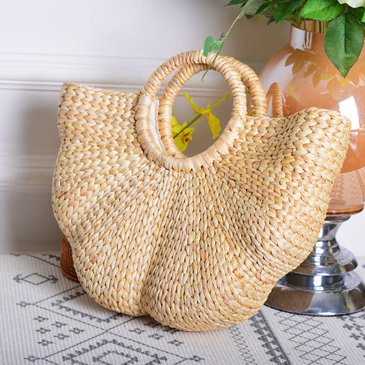 Handmade High-Value Artifact Straw Woven Wave Moon Bag