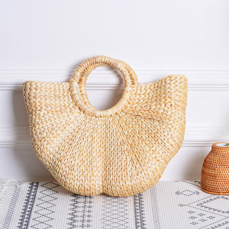 Handmade High-Value Artifact Straw Woven Wave Moon Bag