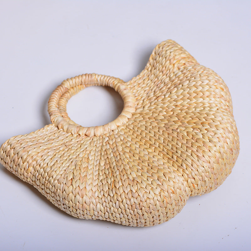 Handmade High-Value Artifact Straw Woven Wave Moon Bag