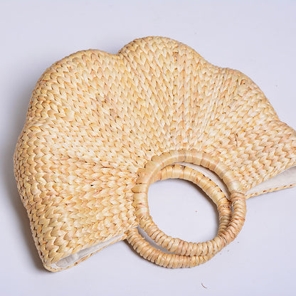 Handmade High-Value Artifact Straw Woven Wave Moon Bag