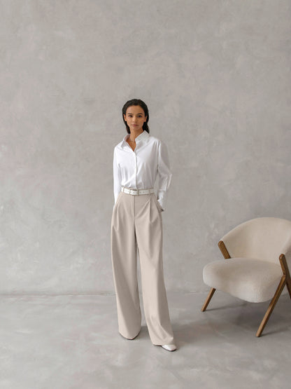 Women's Retro Classic Fashion Solid Color Loose High Waist Trousers