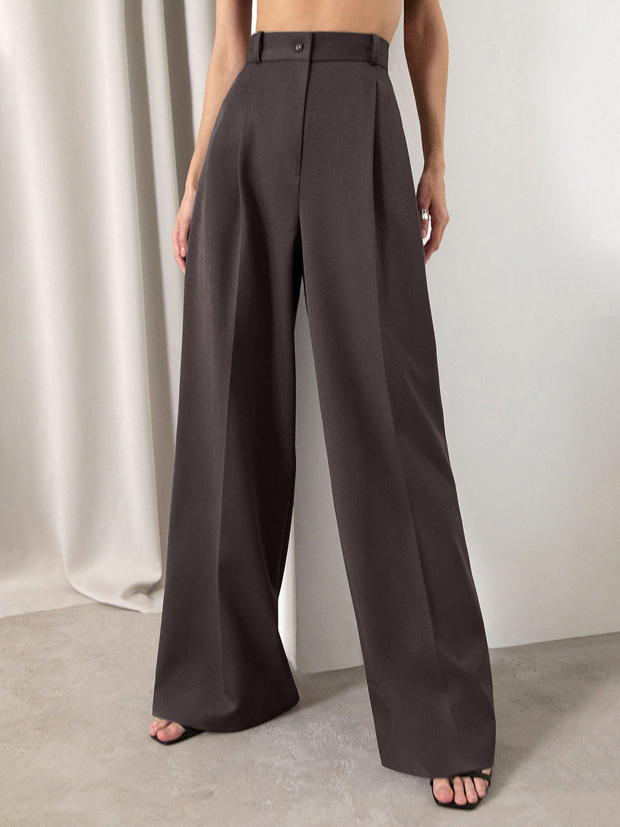 Women's Retro Classic Fashion Solid Color Loose High Waist Trousers