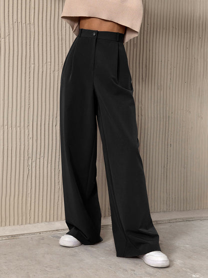 Women's Retro Classic Fashion Solid Color Loose High Waist Trousers