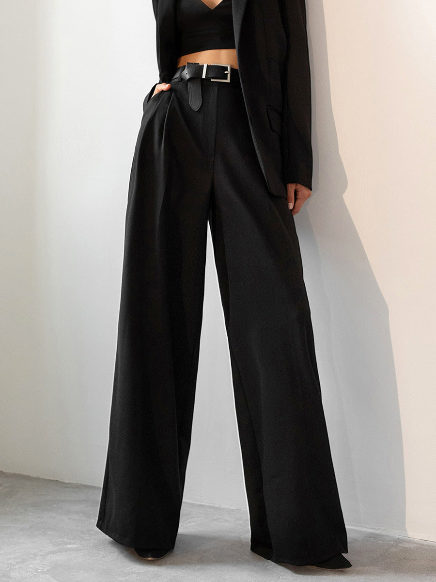 Women's Retro Classic Fashion Solid Color Loose High Waist Trousers