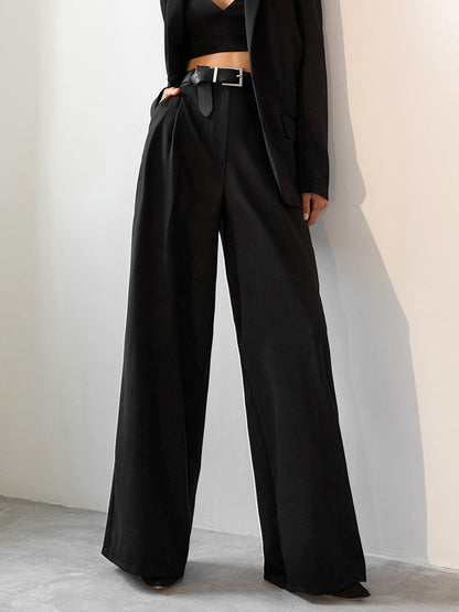 Women's Retro Classic Fashion Solid Color Loose High Waist Trousers