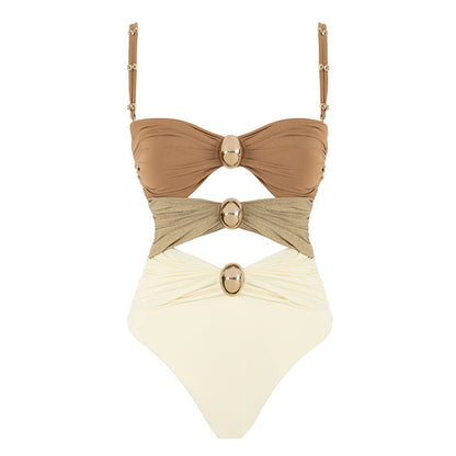 One-piece Swimsuit Round Buckle Hollow Out Stitching Swimsuit