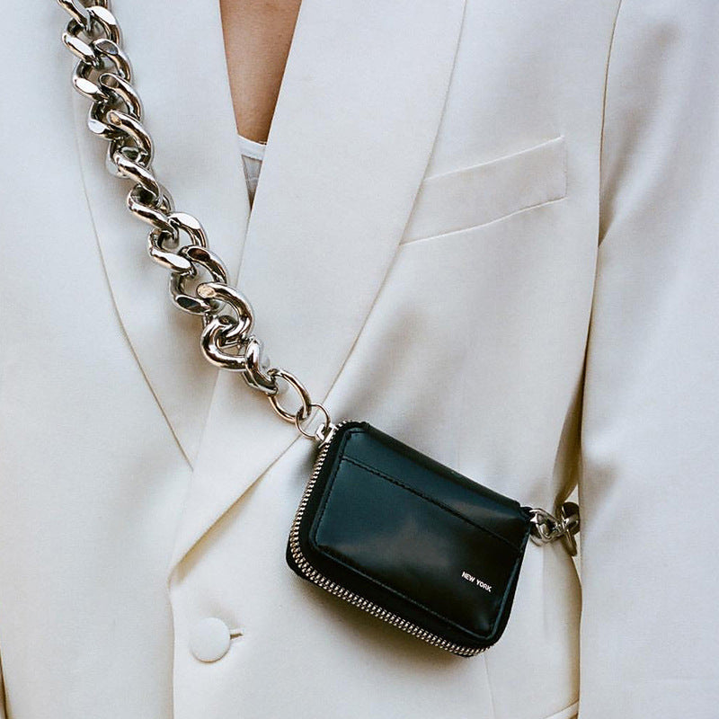 thick metal chain black shoulder cross body bag