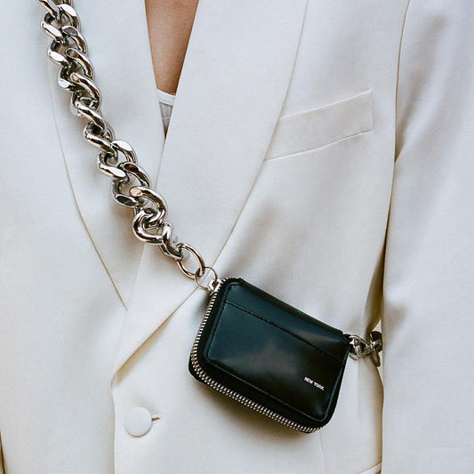 thick metal chain black shoulder cross body bag