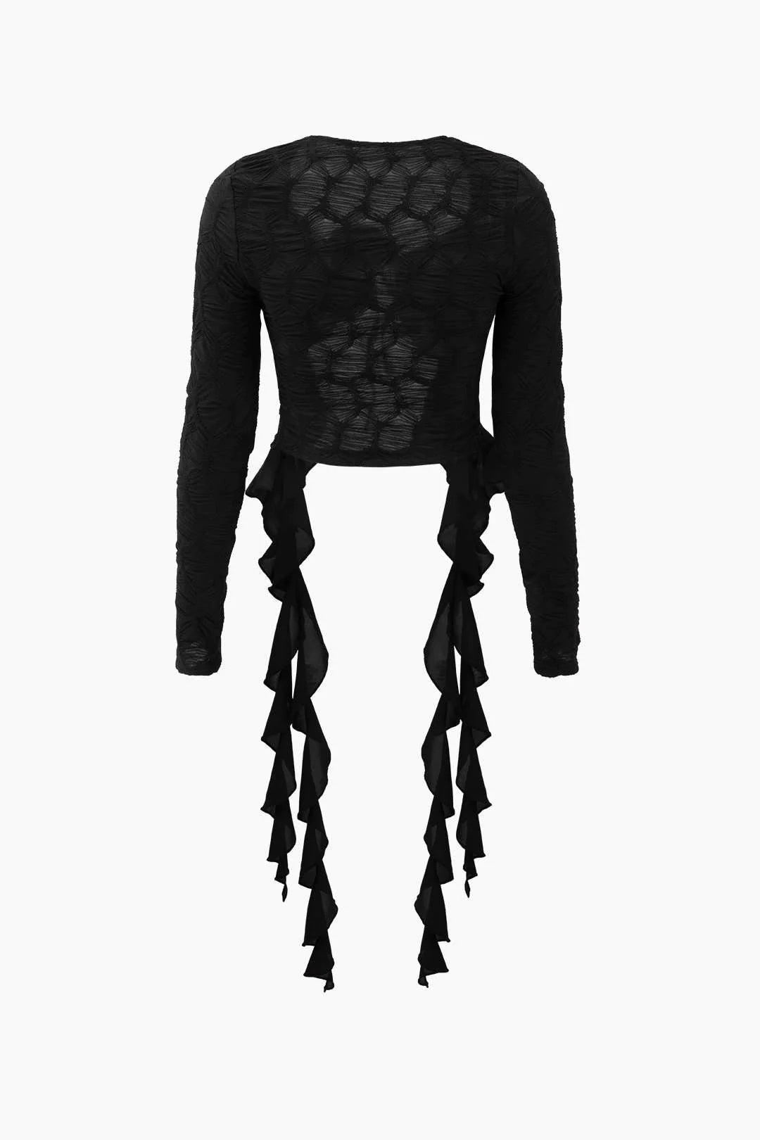 Irregular Lotus Leaf Collar Black Long Sleeve Tops