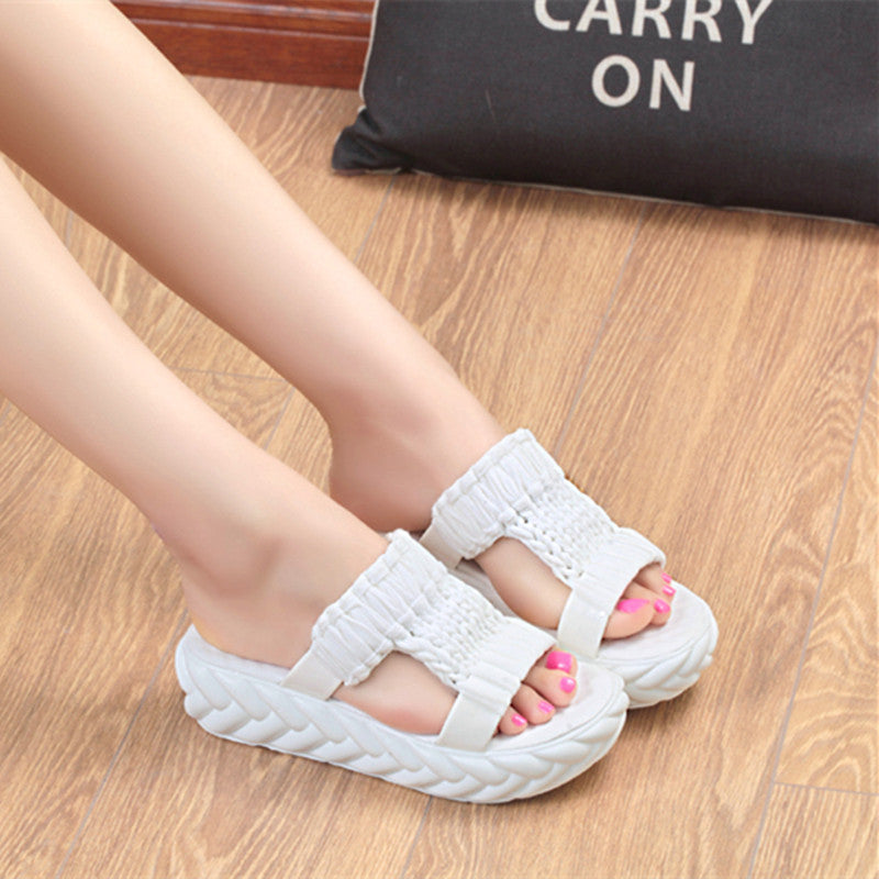 Women"s Fashionable Korean Version Thick Bottom Sponge Cake Cooler Slippers
