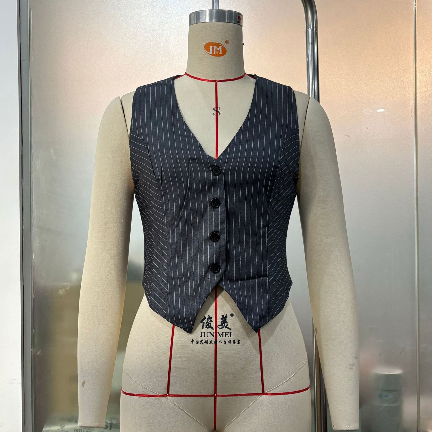 Suit Striped Navel Short Breasted Button Vest
