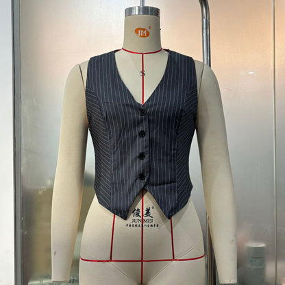 Suit Striped Navel Short Breasted Button Vest