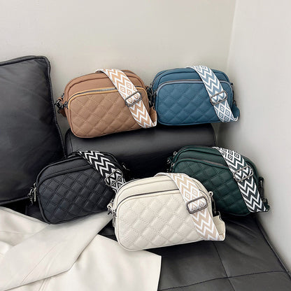 Diamond Pattern Soft Leather Shoulder Messenger Bag