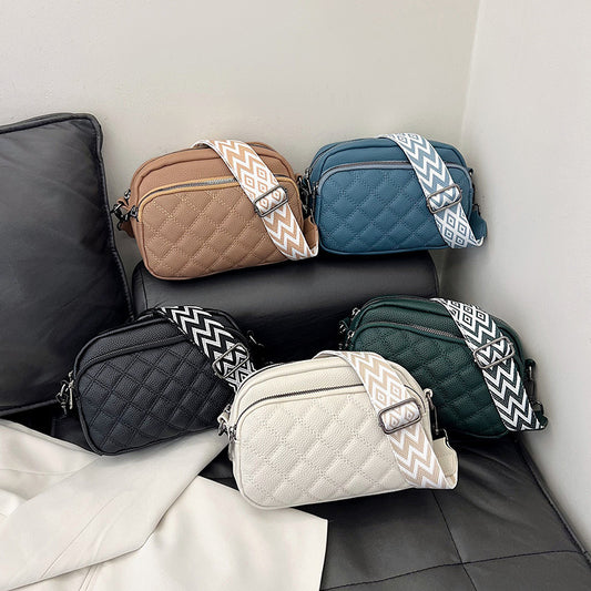 Diamond Pattern Soft Leather Shoulder Messenger Bag