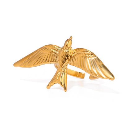 Vintage Stainless Steel Flying Bird Wings Open Ring