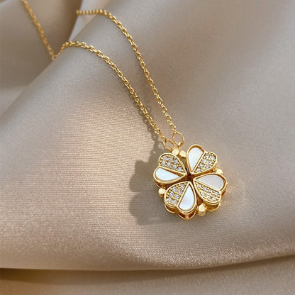 Luxury Four Leaf Clover Pendant Necklace Stainless Steel Jewelry For Women