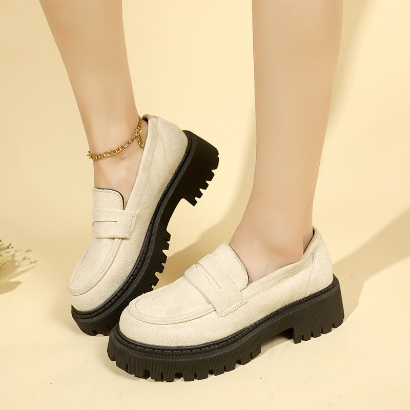 Slip-on Leather Shoe Retro Platform Casual All-matching Women