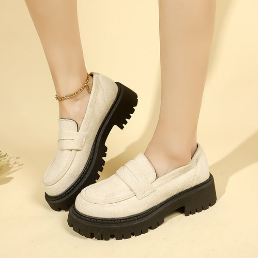 Slip-on Leather Shoe Retro Platform Casual All-matching Women