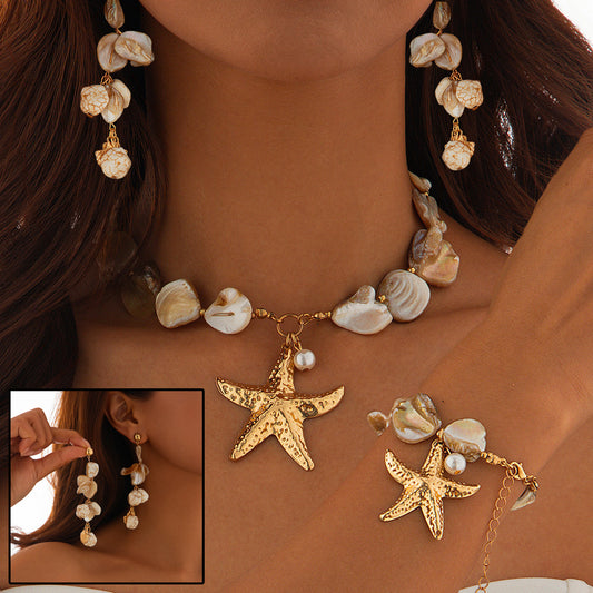 Classic Conch Pendant Necklace For Women Bohemian Starfish Beaded Choker