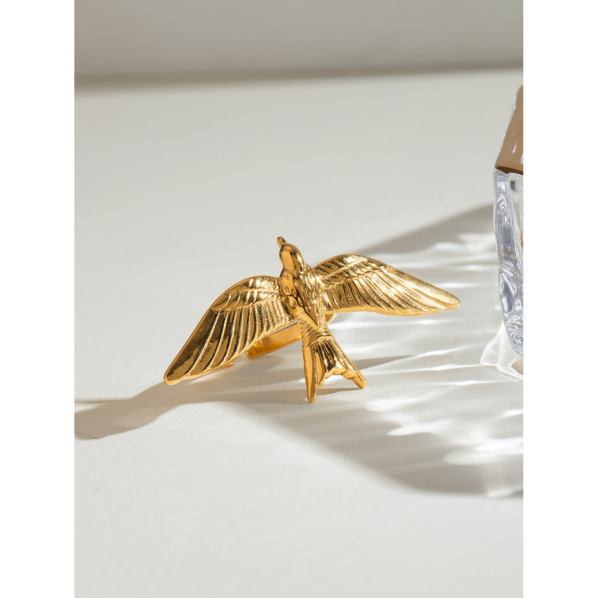 Vintage Stainless Steel Flying Bird Wings Open Ring