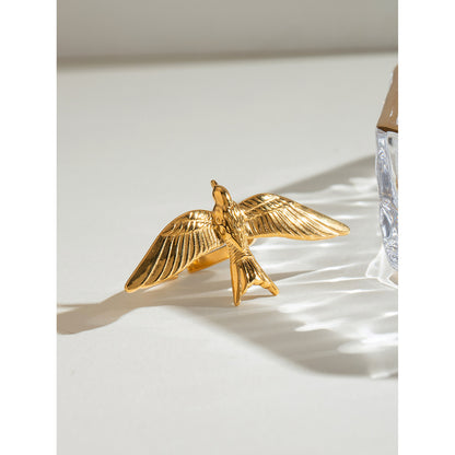 Vintage Stainless Steel Flying Bird Wings Open Ring