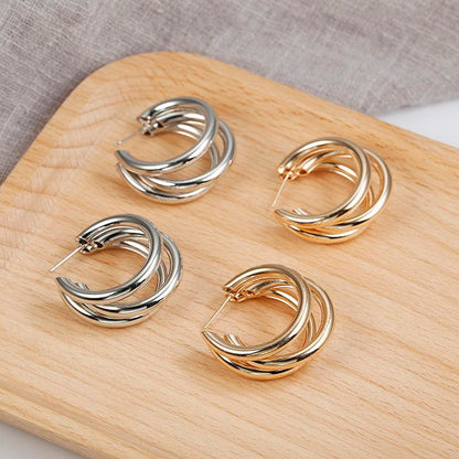 Metal Ring Ear Buckle Earrings
