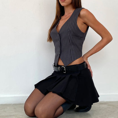 Suit Striped Navel Short Breasted Button Vest