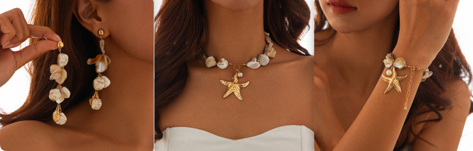 Classic Conch Pendant Necklace For Women Bohemian Starfish Beaded Choker