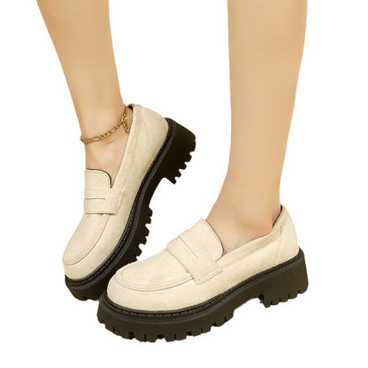 Slip-on Leather Shoe Retro Platform Casual All-matching Women