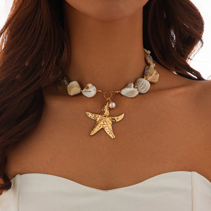Classic Conch Pendant Necklace For Women Bohemian Starfish Beaded Choker