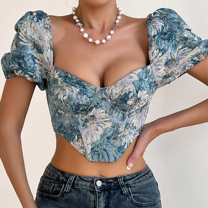 Puff Sleeve Fishbone Sling Niche Court Retro Vest