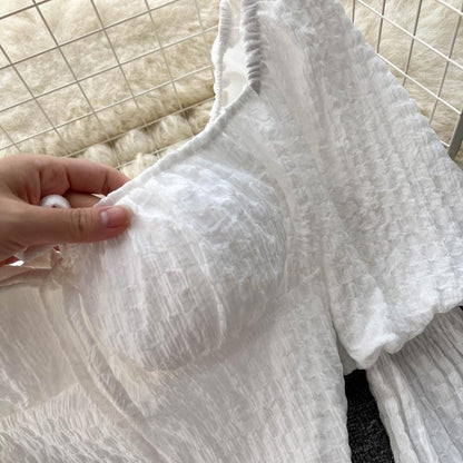 Women's Lace-up Puff Sleeve Blouse