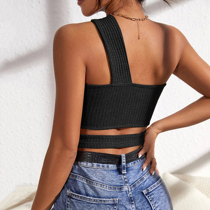 Hollow Out Knitted Vest Ultra Short Sleeveless Top