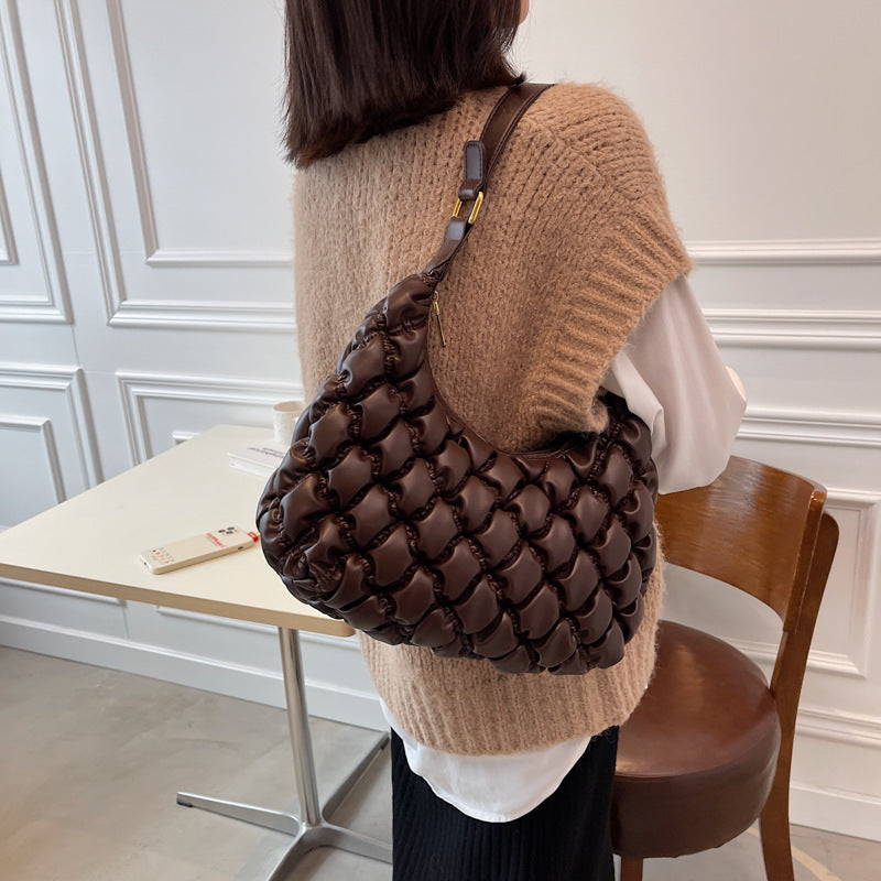 Lingge Embroidery Thread Shoulder Bag Women