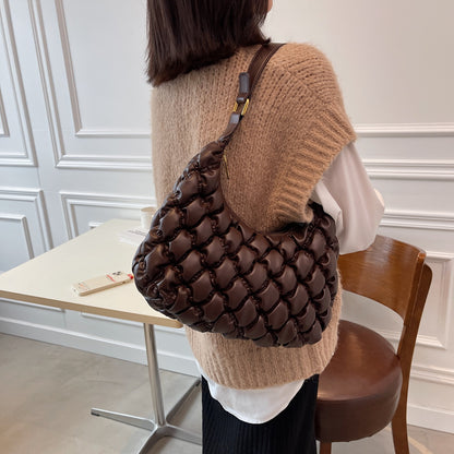 Lingge Embroidery Thread Shoulder Bag Women