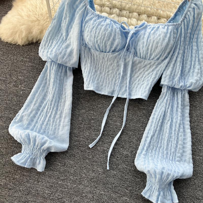 Women's Lace-up Puff Sleeve Blouse